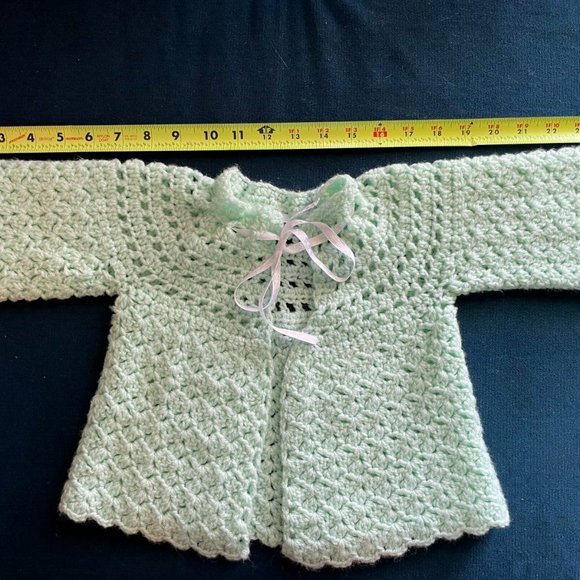 Crochet Baby Layette Jacket/Sweater & Blanket Set Baby Girl/Boy Unisex Green - Picture 8 of 10